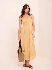 Mint Velvet Yellow Cotton Bandeau Midi Dress - Image 3 of 8