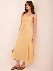 Mint Velvet Yellow Cotton Bandeau Midi Dress - Image 5 of 8
