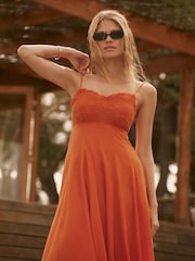 Mint Velvet Orange Cotton Embroidered Midi Dress - Image 3 of 8