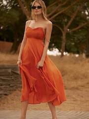 Mint Velvet Orange Cotton Embroidered Midi Dress - Image 4 of 8