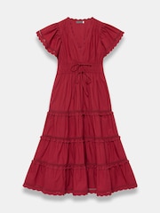 紅色 - Mint Velvet 棉質波浪邊飾連身長裙 - 圖片 7/8