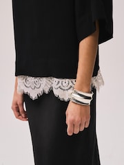 Mint Velvet Black Satin Lace Trim Top - Image 3 of 8