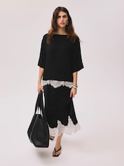 Mint Velvet Black Satin Lace Trim Top - Image 4 of 8