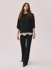 Mint Velvet Black Satin Lace Trim Top - Image 6 of 8