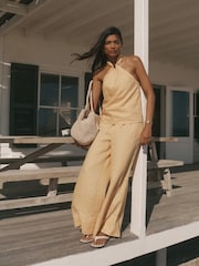 黃色 - Mint Velvet Linen Drawstring Wide Leg Trousers - 圖片 1/8