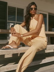 黃色 - Mint Velvet Linen Drawstring Wide Leg Trousers - 圖片 3/8