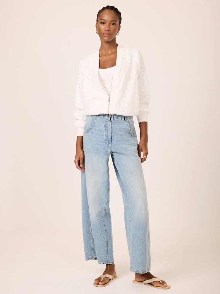 Mint Velvet White Sequin Bomber Jacket - Image 1 of 6