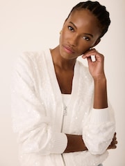 Mint Velvet White Sequin Bomber Jacket - Image 4 of 6