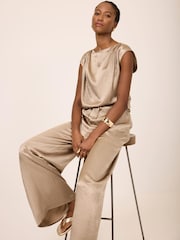 Mint Velvet Gold Metallic Satin Top - Image 2 of 7