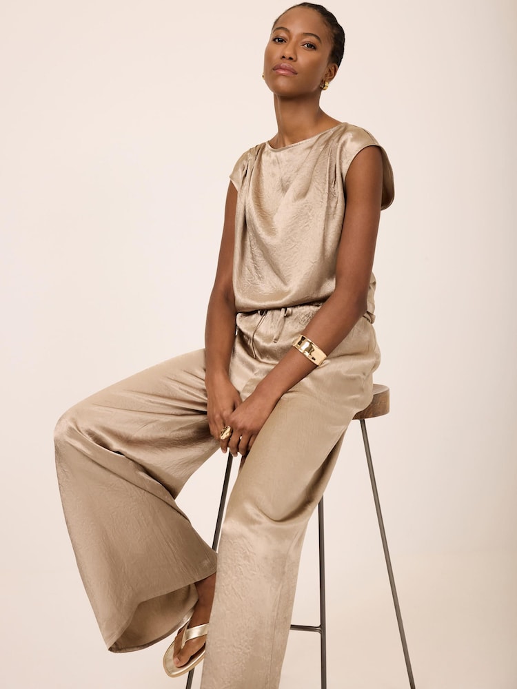 Mint Velvet Gold Metallic Satin Top - Image 2 of 7