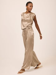 Mint Velvet Gold Metallic Satin Top - Image 5 of 7
