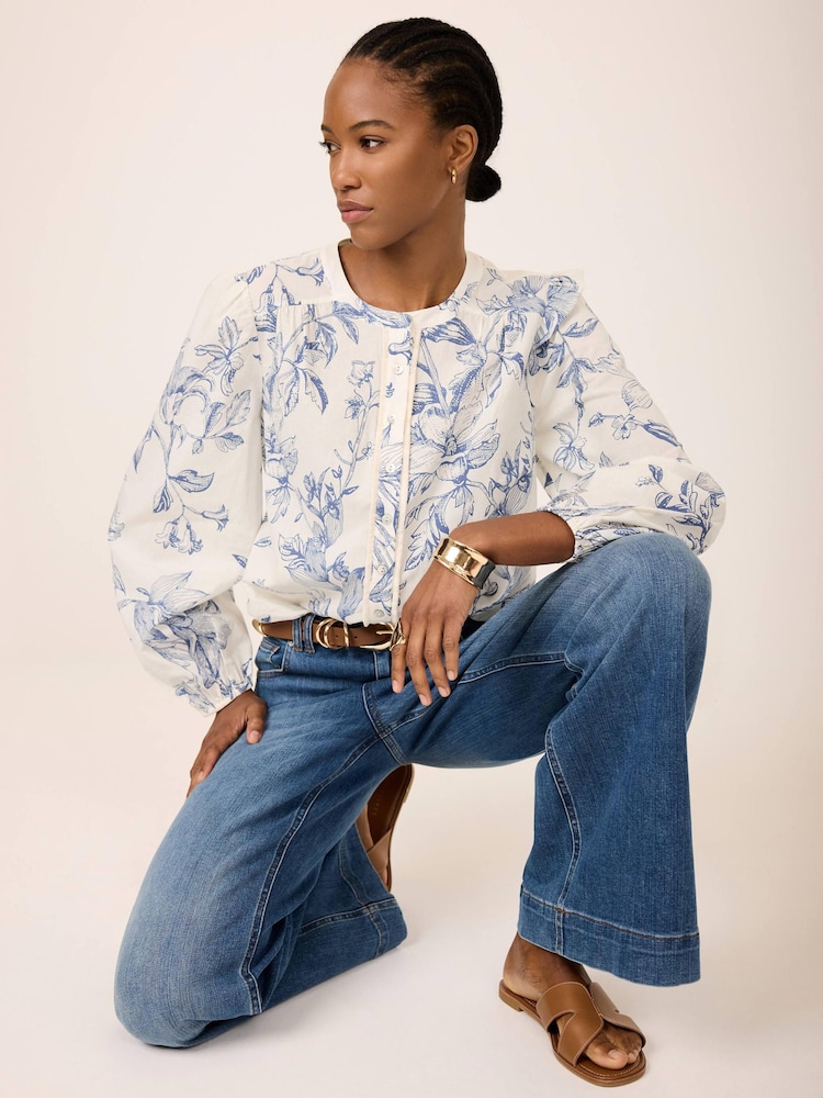 Mint Velvet Blue Cotton Floral Print Blouse - Image 1 of 7