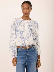 Mint Velvet Blue Cotton Floral Print Blouse - Image 5 of 7