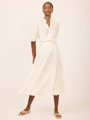 Mint Velvet White Embroidered Butterfly Detail Midi Skirt - Image 1 of 7