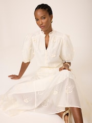 Mint Velvet White Embroidered Butterfly Detail Midi Skirt - Image 2 of 7