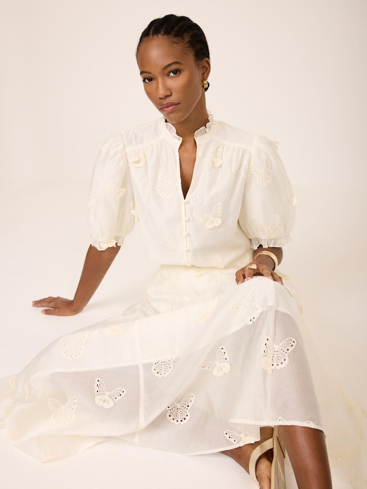 Mint Velvet White Embroidered Butterfly Detail Midi Skirt - Image 2 of 7 Mint Velvet White Embroidered Butterfly Detail Midi Skirt - Image 2 of 7