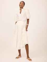 Mint Velvet White Embroidered Butterfly Detail Midi Skirt - Image 5 of 7