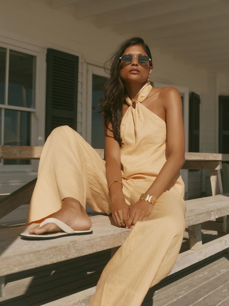 Mint Velvet Yellow Linen Halter Top - Image 1 of 8 Mint Velvet Yellow Linen Halter Top - Image 1 of 8
