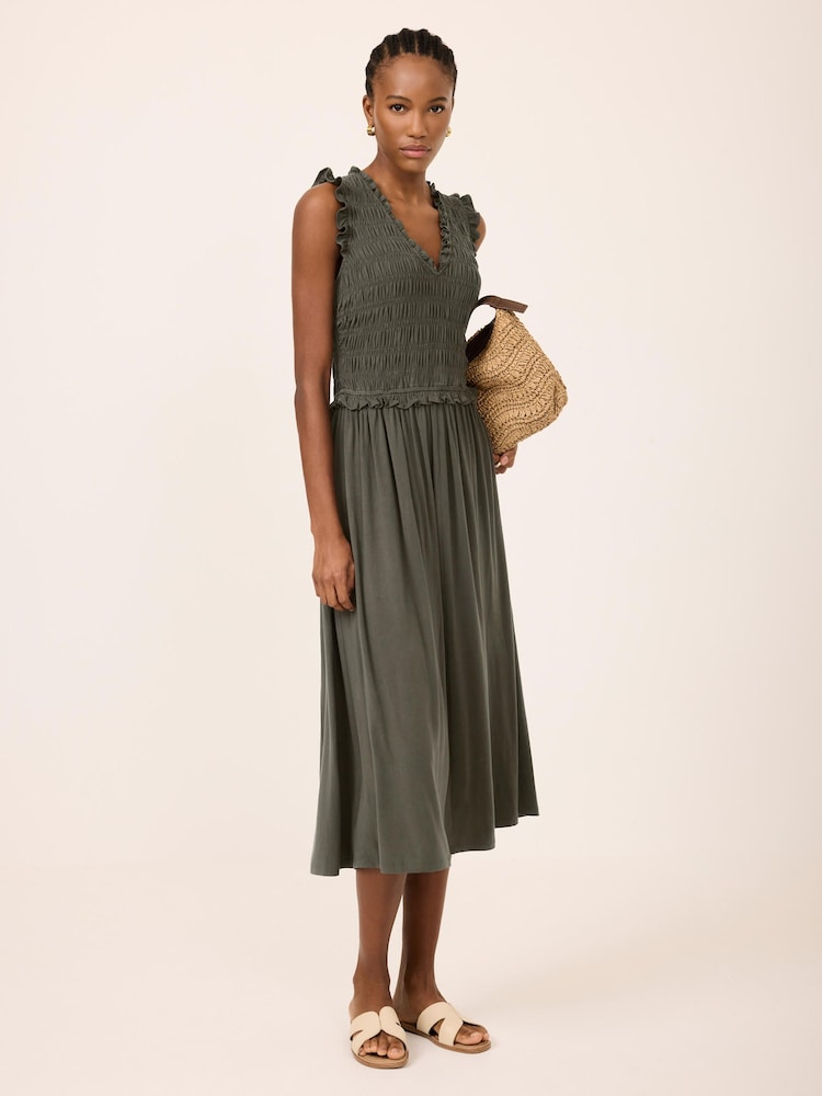 mint green velvet dress Women's Shirred Ruffle Midi - mint velvet red linen dress