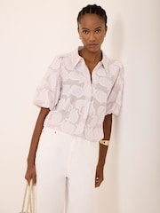 Mint Velvet Natural Cotton Jacquard Striped Shirt - Image 1 of 7