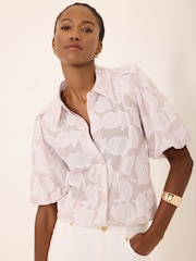 Mint Velvet Natural Cotton Jacquard Striped Shirt - Image 3 of 7
