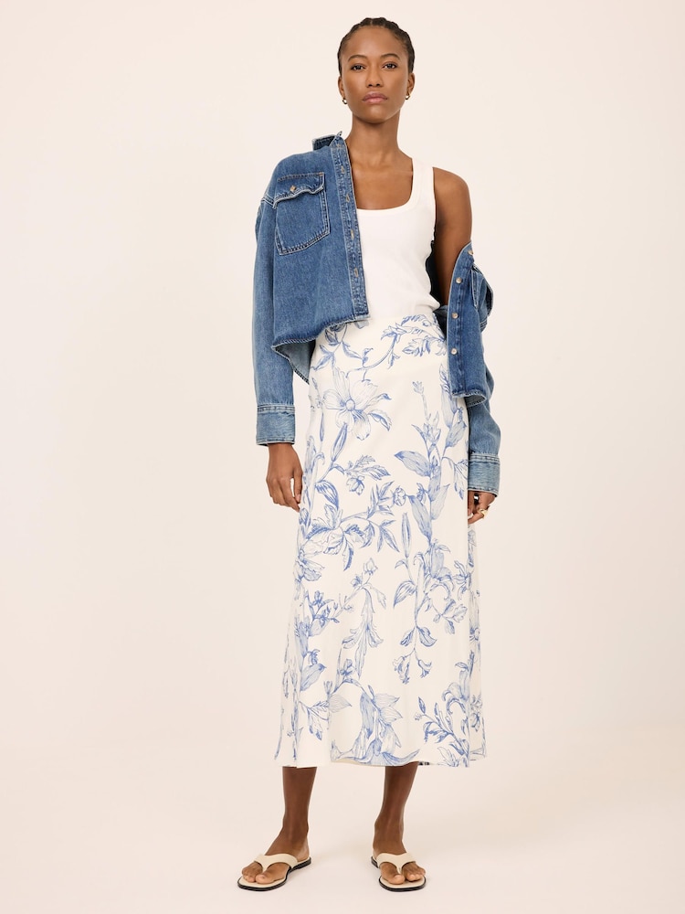 Mint Velvet Blue Floral Print Slip Skirt - Image 1 of 7