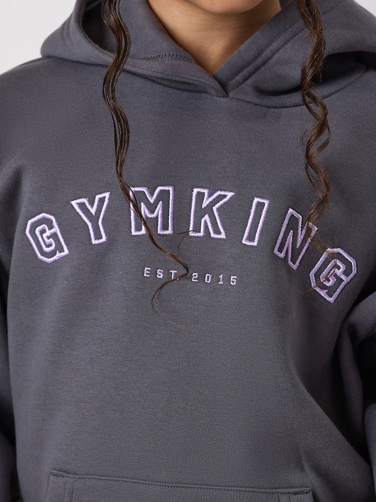 Gym King Grey Junior Shadow Relaxed Fit Hoodie - Image 4 of 4