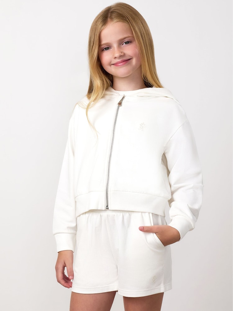 Gym King White Mini Victory Boxy Full Zip Hoodie - Image 1 of 2 Gym King White Mini Victory Boxy Full Zip Hoodie - Image 1 of 2