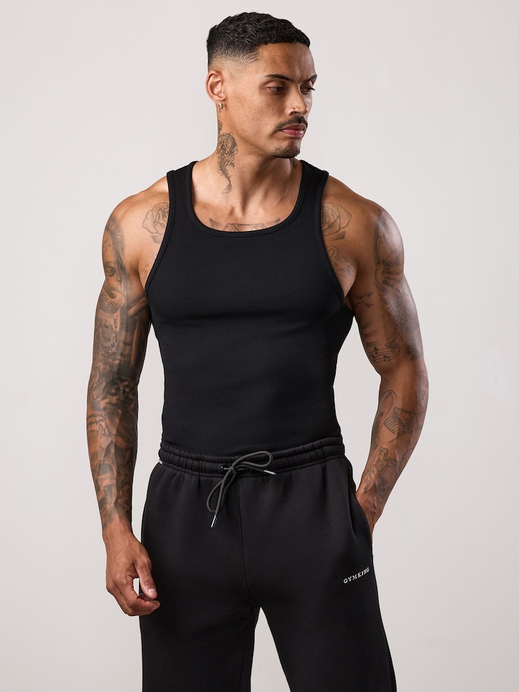 Gym King Black Fundamental Rib Vest - Image 2 of 3 Gym King Black Fundamental Rib Vest - Image 2 of 3