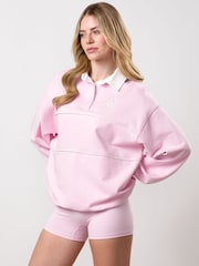 Gym King Pink Heritage Loopback Long Sleeve Polo Shirt - Image 3 of 3