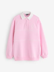Gym King Pink Heritage Loopback Long Sleeve Polo Shirt - Image 4 of 4