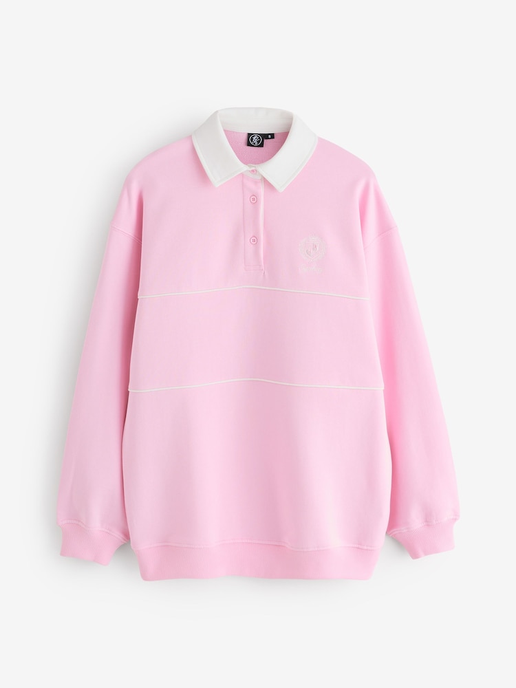 Gym King Pink Heritage Loopback Long Sleeve Polo Shirt - Image 4 of 4 Gym King Pink Heritage Loopback Long Sleeve Polo Shirt - Image 4 of 4
