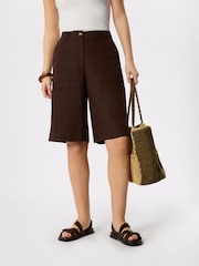 Whistles Brown Linen Bermuda Shorts - Image 1 of 4