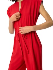 Whistles Red Petite Sleeveless Drawstring Jumpsuit - Image 2 of 5