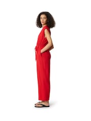 Whistles Red Petite Sleeveless Drawstring Jumpsuit - Image 3 of 5