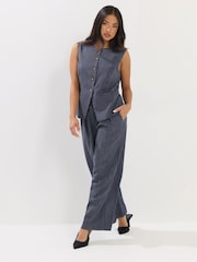 PixieGirl Petite Blue Pinstripe Vest & Wide Leg Trousers Set - Image 1 of 6