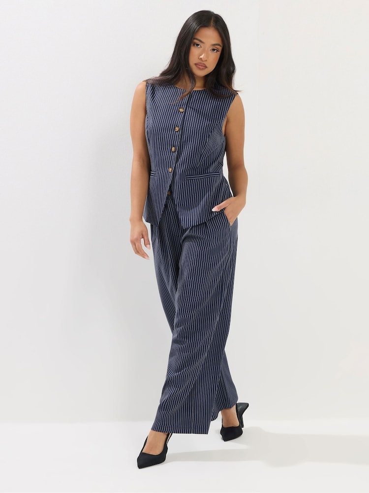 PixieGirl Petite Blue Pinstripe Vest & Wide Leg Trousers Set - Image 1 of 6 PixieGirl Petite Blue Pinstripe Vest & Wide Leg Trousers Set - Image 1 of 6