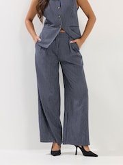PixieGirl Petite Blue Pinstripe Vest & Wide Leg Trousers Set - Image 4 of 6