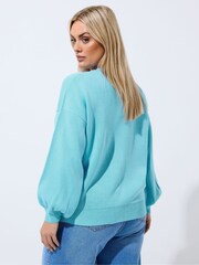 Yours Curve Blue Limited Balloon Sleeve Cardigan - Image 3 of 5
