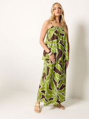 Long Tall Sally Green/Brown Palm Print Top & Skirt Set - Image 1 of 6