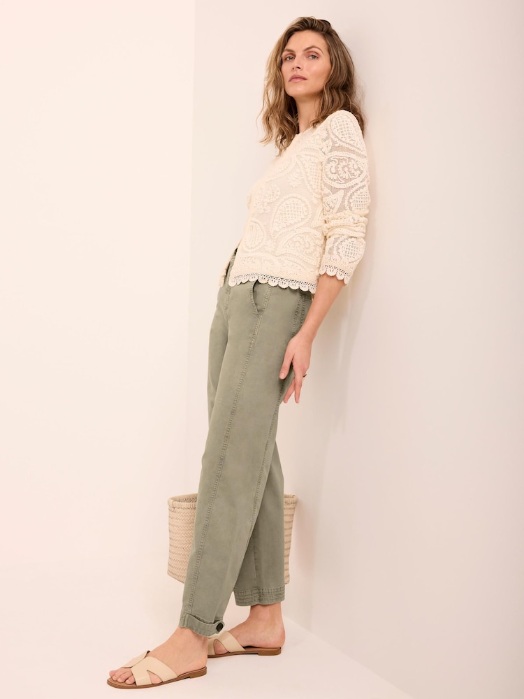 Mint Velvet Green Cotton Blend Barrel Chino Trousers - Image 1 of 8