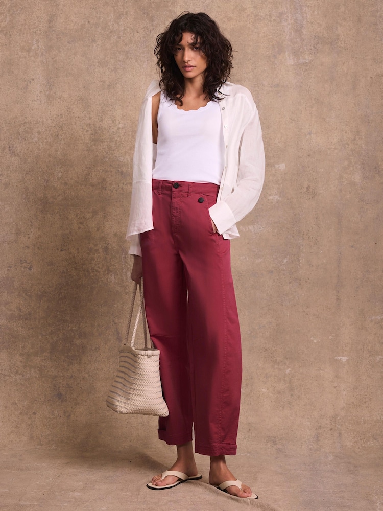 Mint Velvet Red Cotton Blend Barrel Chino Trousers - Image 1 of 7