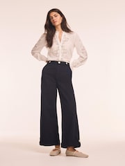 Mint Velvet Blue Cropped Wide Chino Trousers - Image 2 of 7