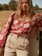 Mint Velvet Brown Cotton Blend Pleated Chino Shorts - Image 5 of 7