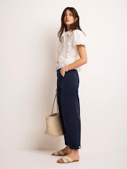 Mint Velvet Blue Cotton Blend Barrel Chino Trousers - Image 2 of 7