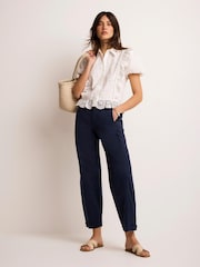 Mint Velvet Blue Cotton Blend Barrel Chino Trousers - Image 3 of 7