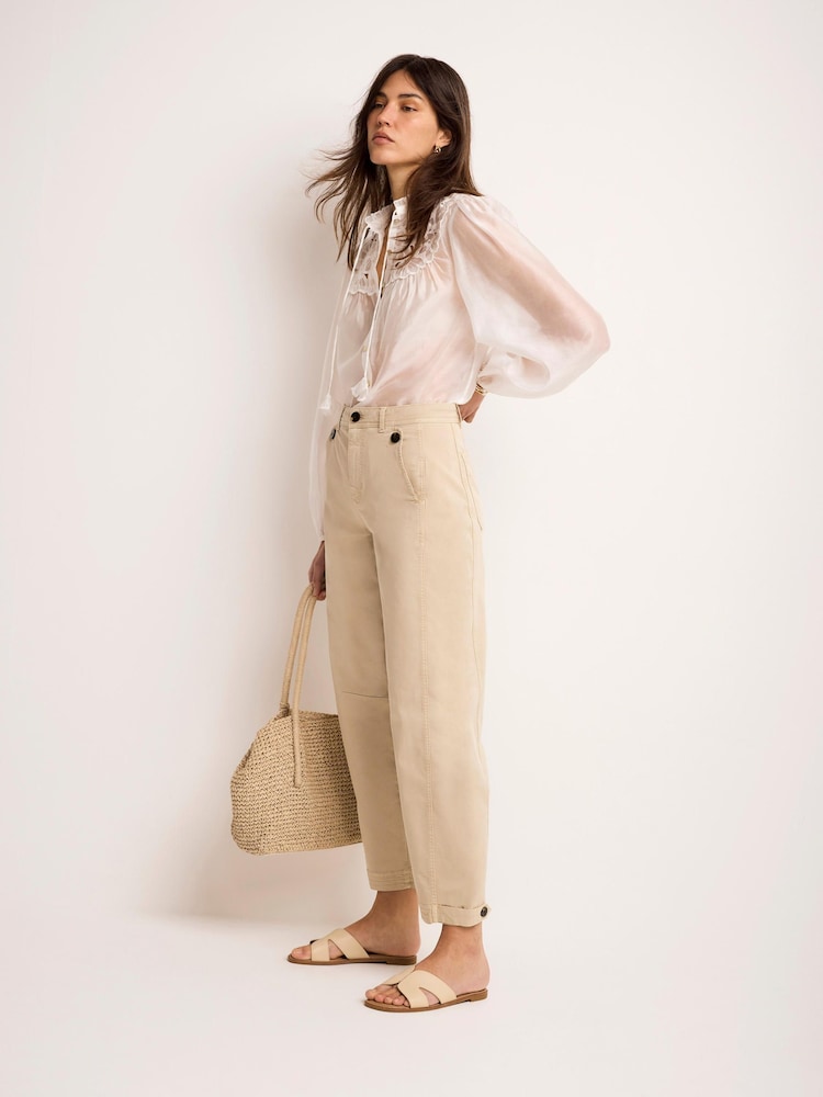 Mint Velvet Brown Cotton Blend Barrel Chino Trousers - Image 2 of 7 Mint Velvet Brown Cotton Blend Barrel Chino Trousers - Image 2 of 7