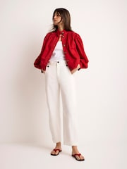 Mint Velvet White Cotton Blend Barrel Chino Trousers - Image 1 of 6