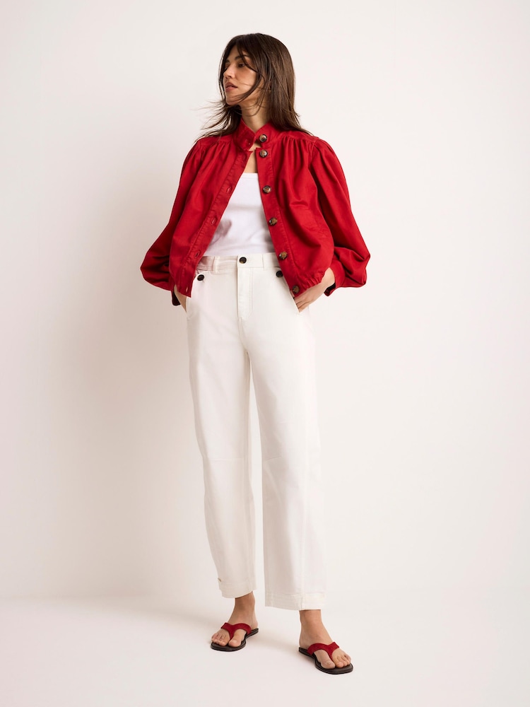 Mint Velvet White Cotton Blend Barrel Chino Trousers - Image 1 of 6 Mint Velvet White Cotton Blend Barrel Chino Trousers - Image 1 of 6