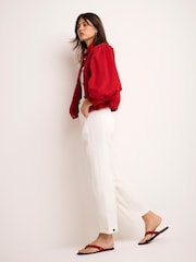 Mint Velvet White Cotton Blend Barrel Chino Trousers - Image 4 of 6